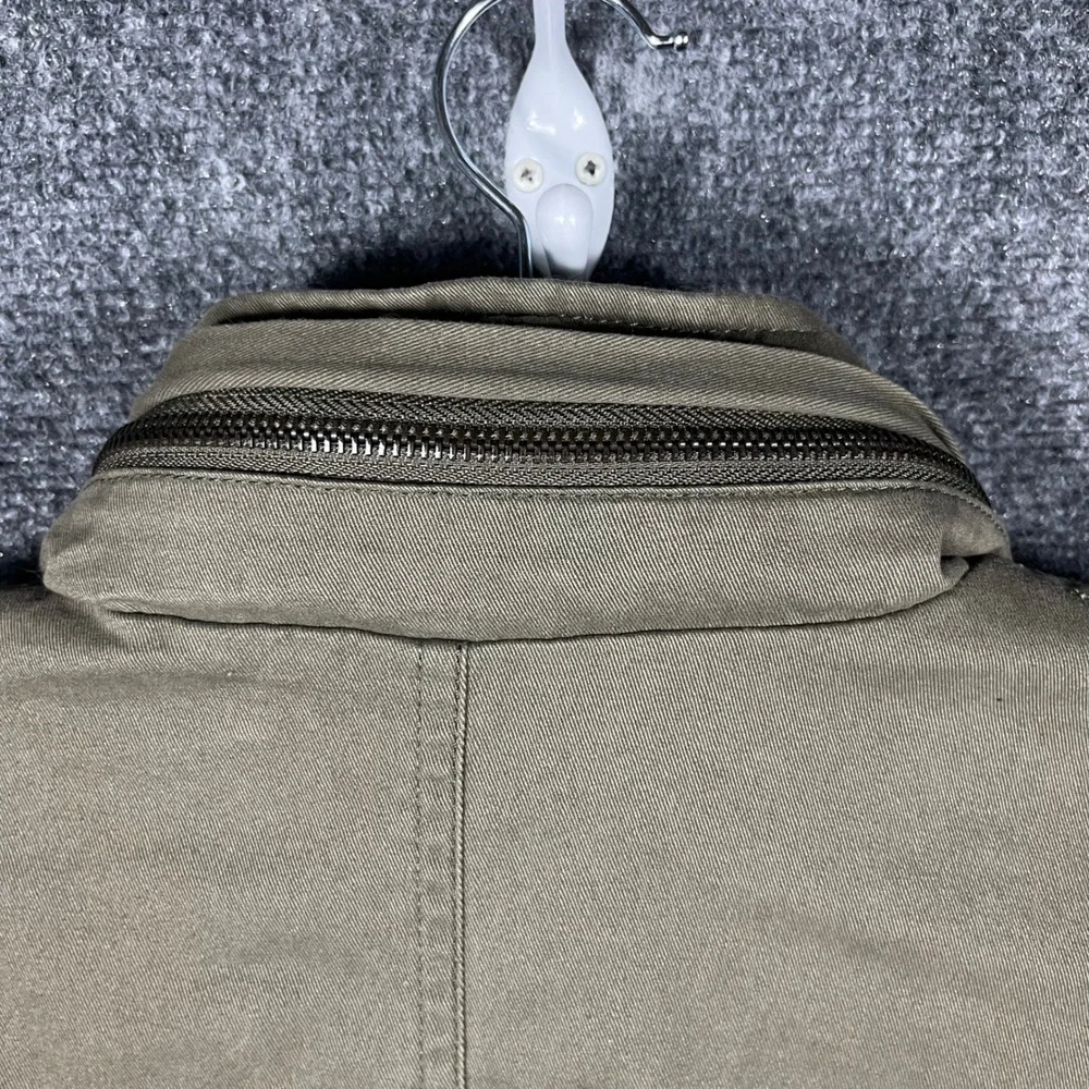 Guess Field Jacket Mens Small Olive Green Military Utility Packable Hood Cotton